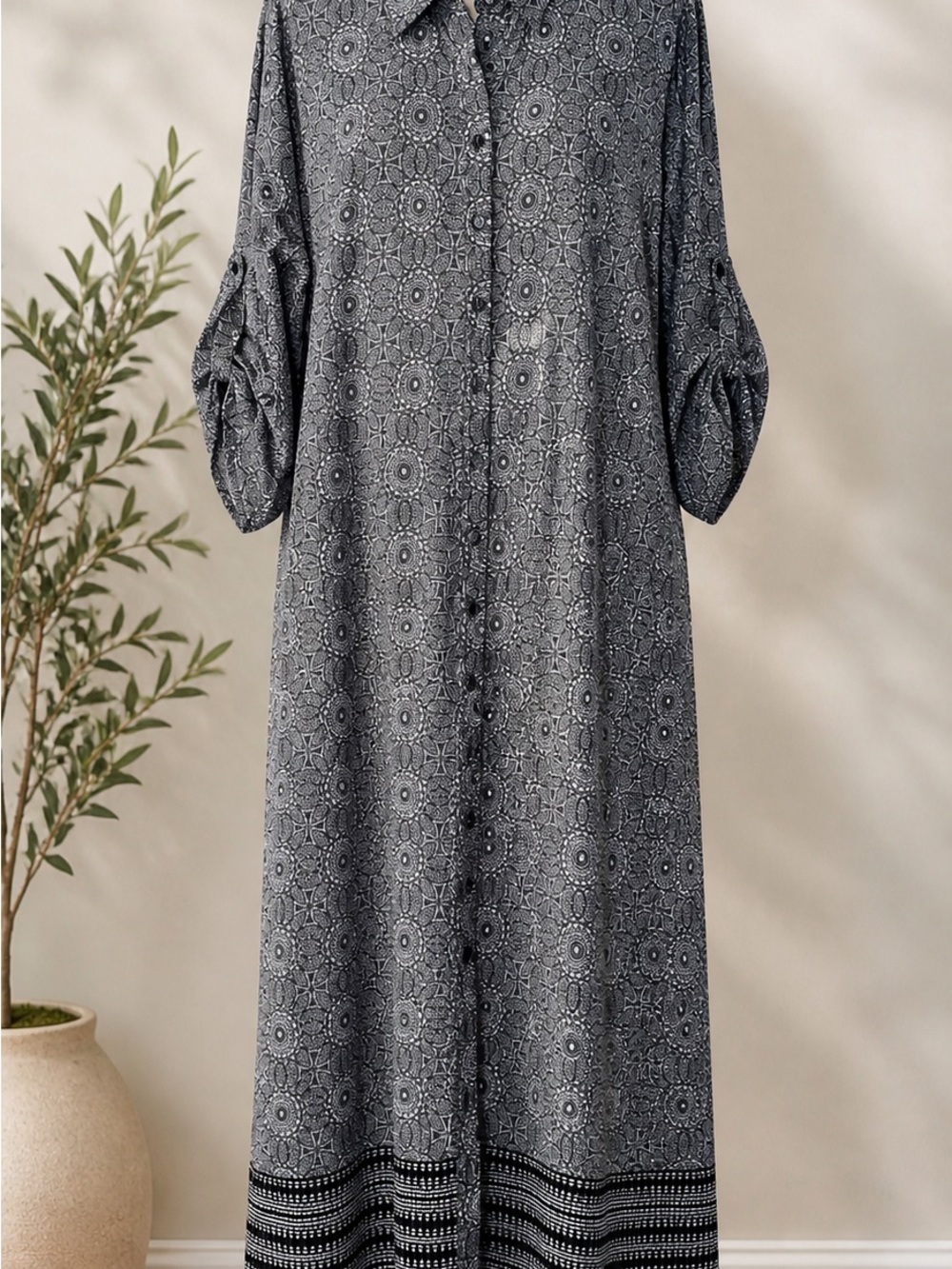Tacera 2X Black & White Geometric Midi Shirt Dress | Flowy + Chic